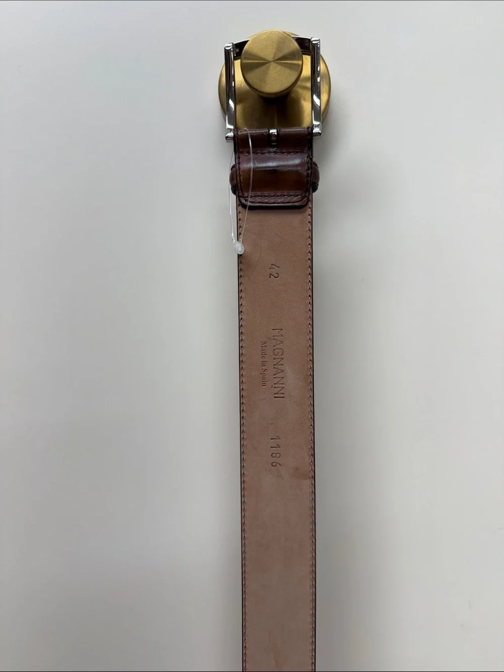 Magnanni Brown Leather Belt with Silver Buckle and Gold Tone Accent